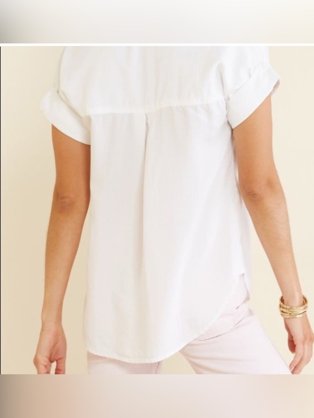 Cloth & Stone White Relaxed Short-Sleeve Button-Down 100% Tencel Top - Picture 5 of 9